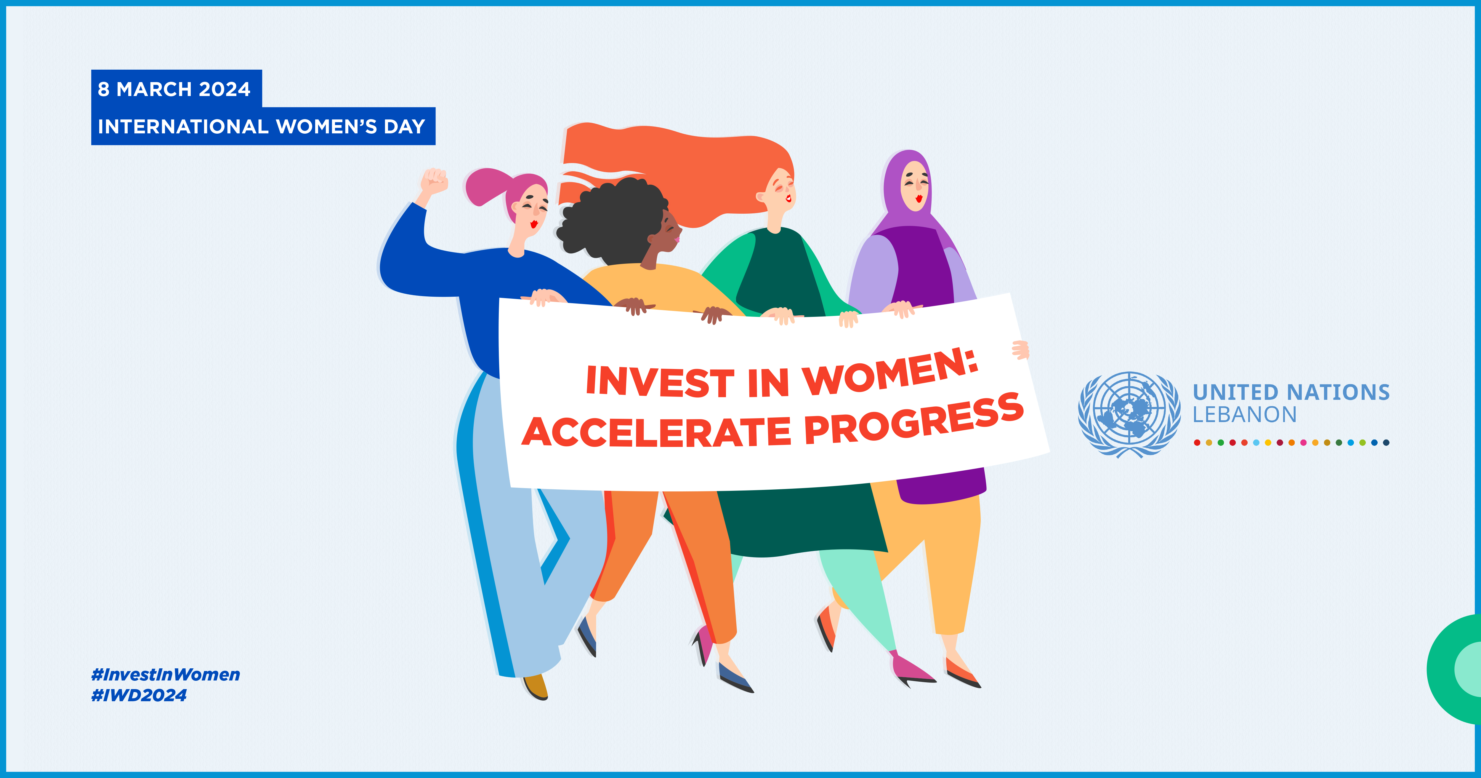 Women carrying banner reading Invest in Women Accelerate Progress