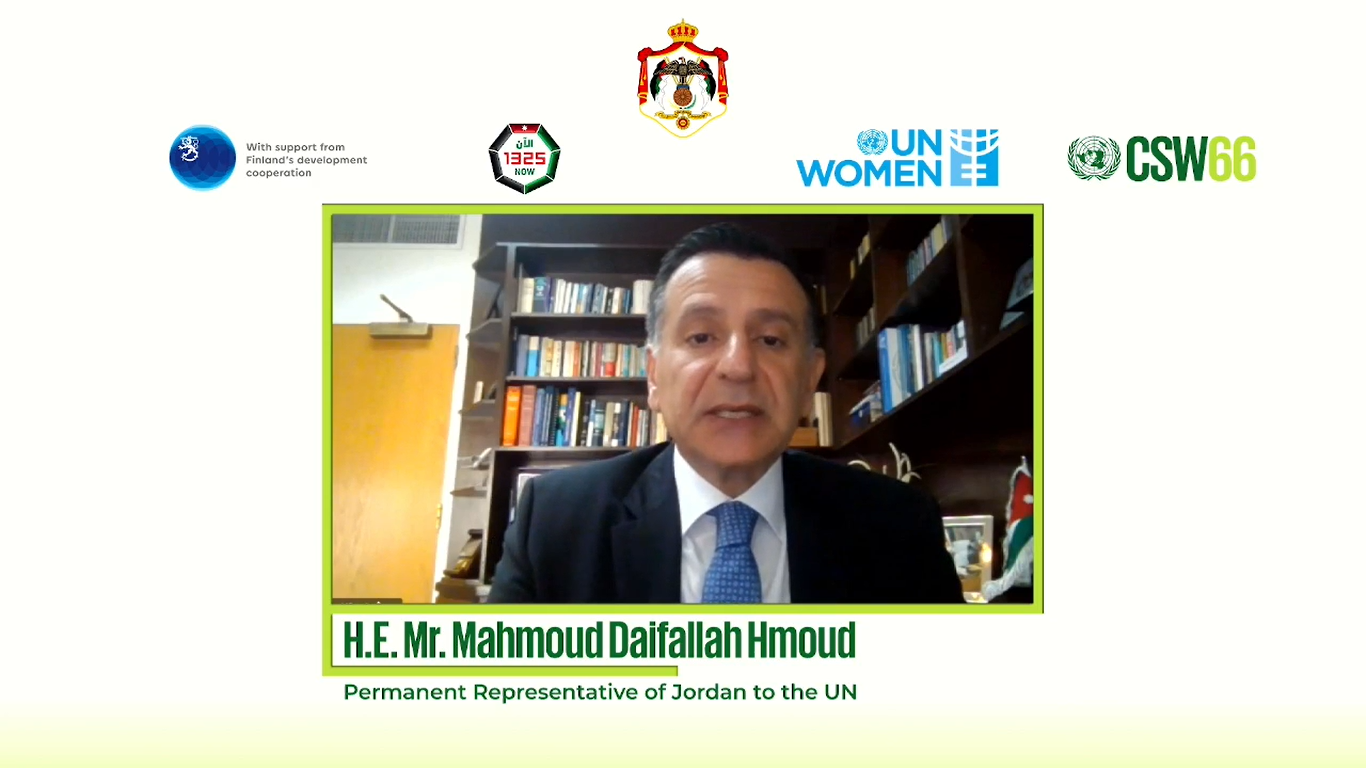 H.E. Mr. Mahmoud Daifallah Hmoud, Permanent Representative of Jordan to the UN, at the Global Side event at the Sixty-Sixth Session of the Commission on the Status of Women on "Gender, Climate and Security", co-sponsored by Jordan, Finland and UN Women