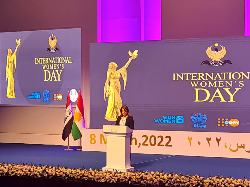 Dr. Khanzad giving the speech during the IWD ceremony