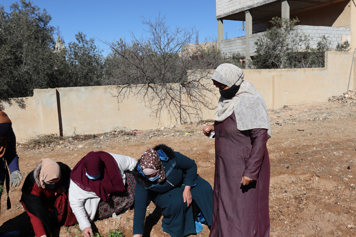 Aida Salameh Khalil Al-Rawajfeh, agriculture trainer, overseeing trainees during a practical training session at the UN Women-supported Oasis Centre in Tafilah