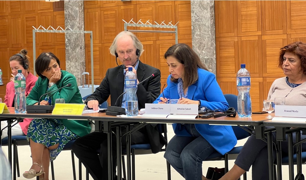 Former Chair of the WAB, Diana Jabbour delivering messages to the Special Envoy and Deputy Special Envoy, September 2022