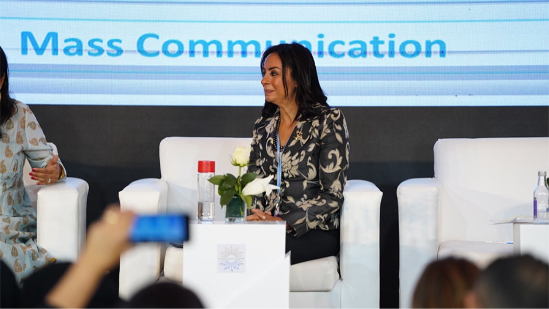 Dr. Maya Morsy, President of Egypt’s National Council for Women joins the panel at the UN Women/LAS COP27 side-event. 