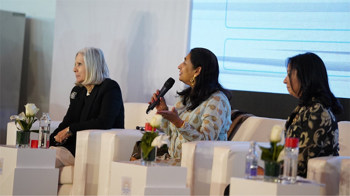 Ms. Anita Bhatia, Assistant-Secretary-General and UN Women Deputy Executive Director (centre) speaking at the UN Women/LAS COP27 side-event. 