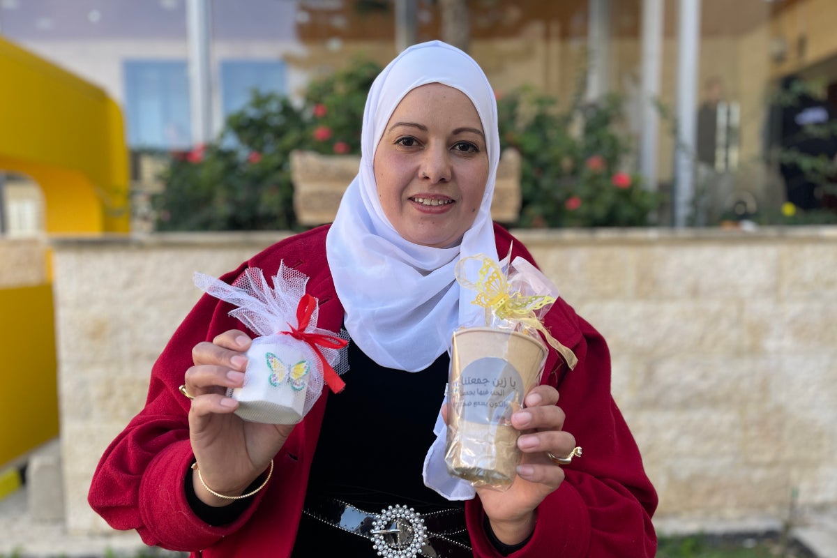 Safa Ahmad Sayeda, with some of the products that she makes and sells.