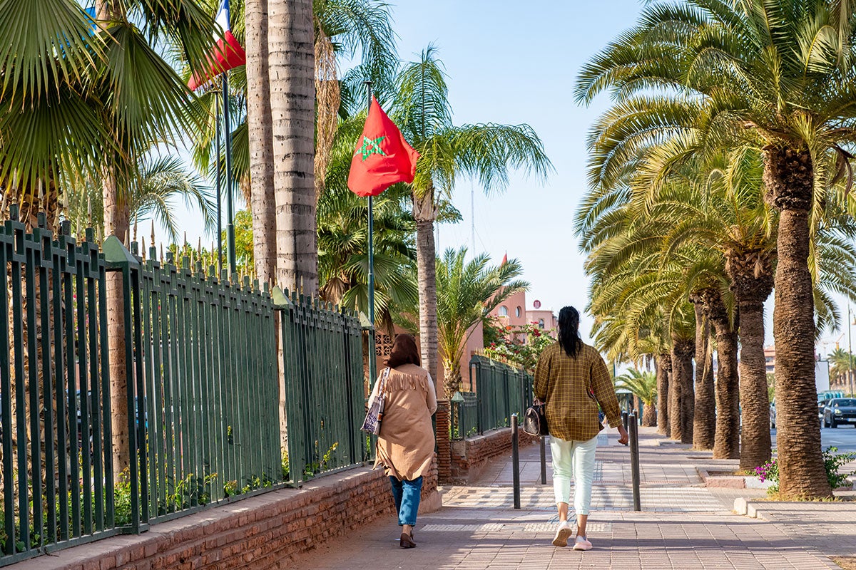 Women walk down the street in Marrakesh, Morocco. Photo: UN Women/Bakir Mohammed