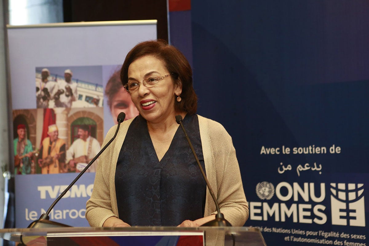 Rabéa Naciri speaking during the Human Rights Forum: The Imperative of Equality, organized in 2018 in Essaouira, Morocco, with the support of UN Women. Credits: Rabéa Naciri