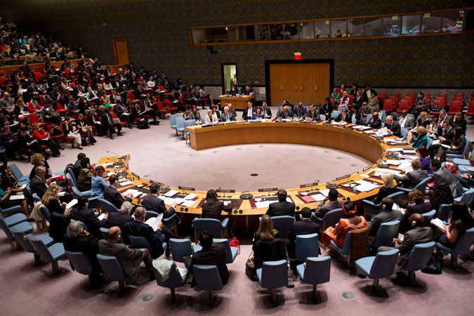 On behalf of the NGO Working Group on Women, Peace and Security, Suaad Allami reads a statement to the UN Security Council on 28 October 2014. She focused on three key issues: women's participation, multi-sectoral responses and conflict prevention. Photo: UN Women/Ryan Brown