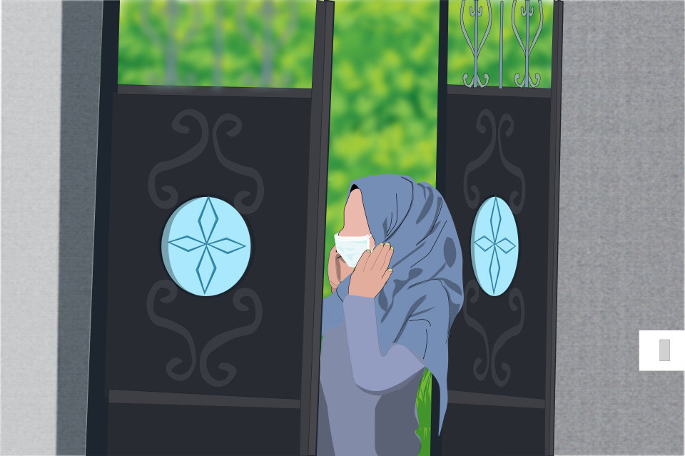Lockdown measures around the world have led to increases in domestic violence and created new barriers to survivors seeking support. Illustration: UN Women/Ahmad Abu Rashed.